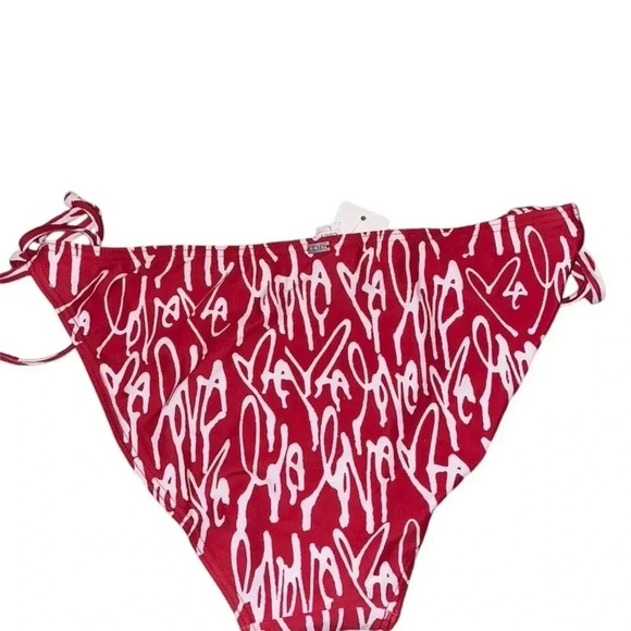 OBEY RED AND WHITE LOGO SCRIPT SIDE TIE BIKINI BOTTOMS Size L - Picture 6 of 9